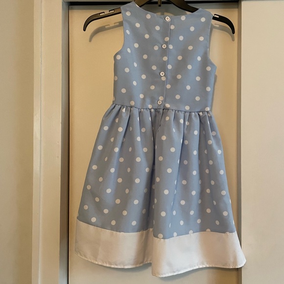 TAHARI Girls 7 Blue Polka Dot Sleeveless Fit & Flare Easter Dress - Picture 2 of 8